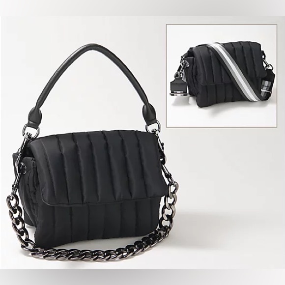 THINK ROLYN Bar Bag black quilted nylon multi strap crossbody - Picture 7 of 7